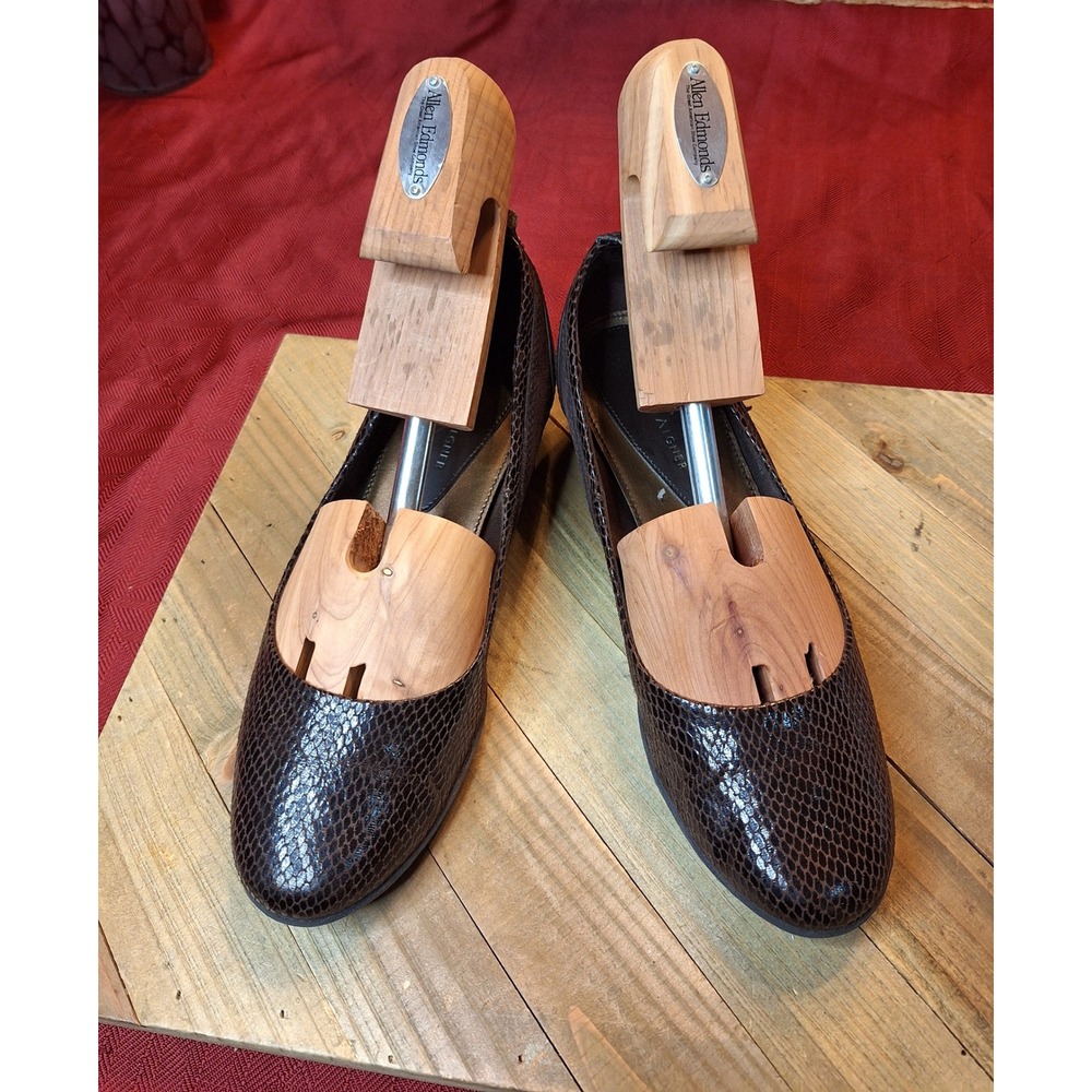 Etienne Aigner Carol Brown Snakeskin Embossed Suede Wedge Pumps Womens 8M